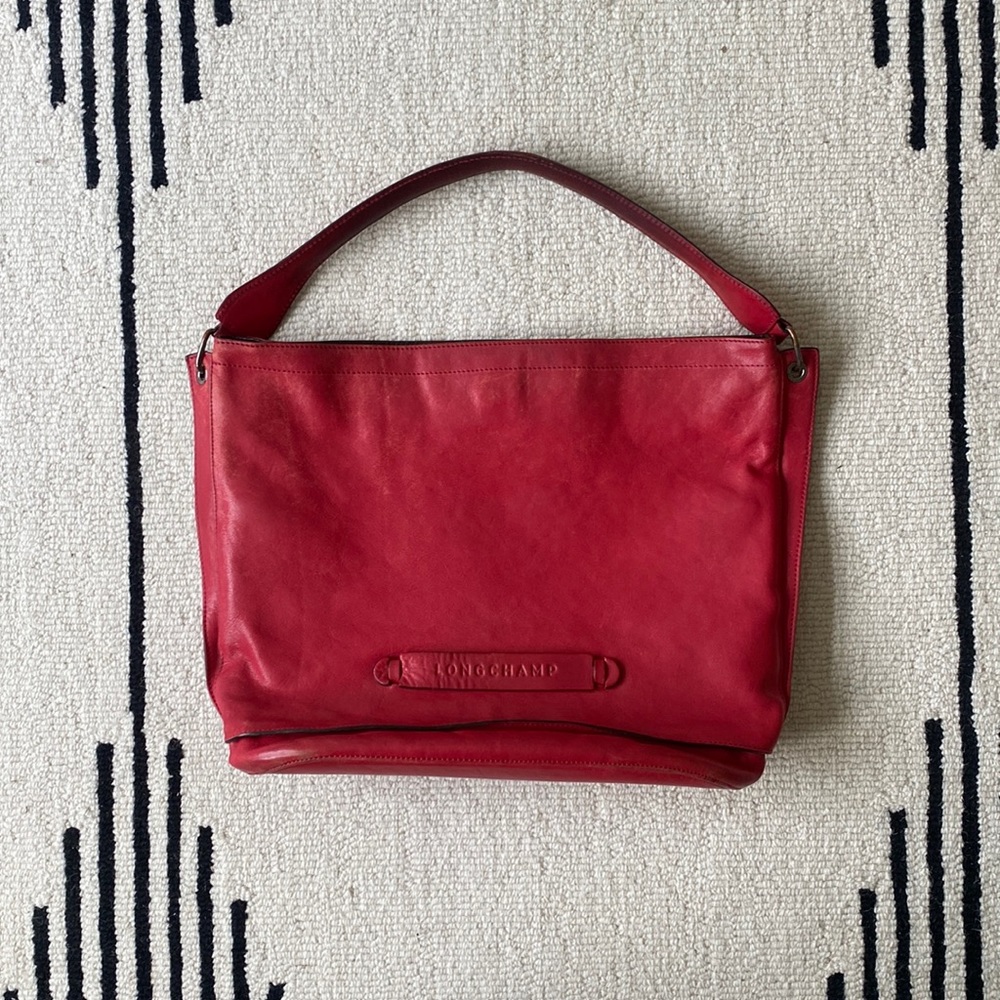 Vintage Red Leather Longchamp Designer Purse